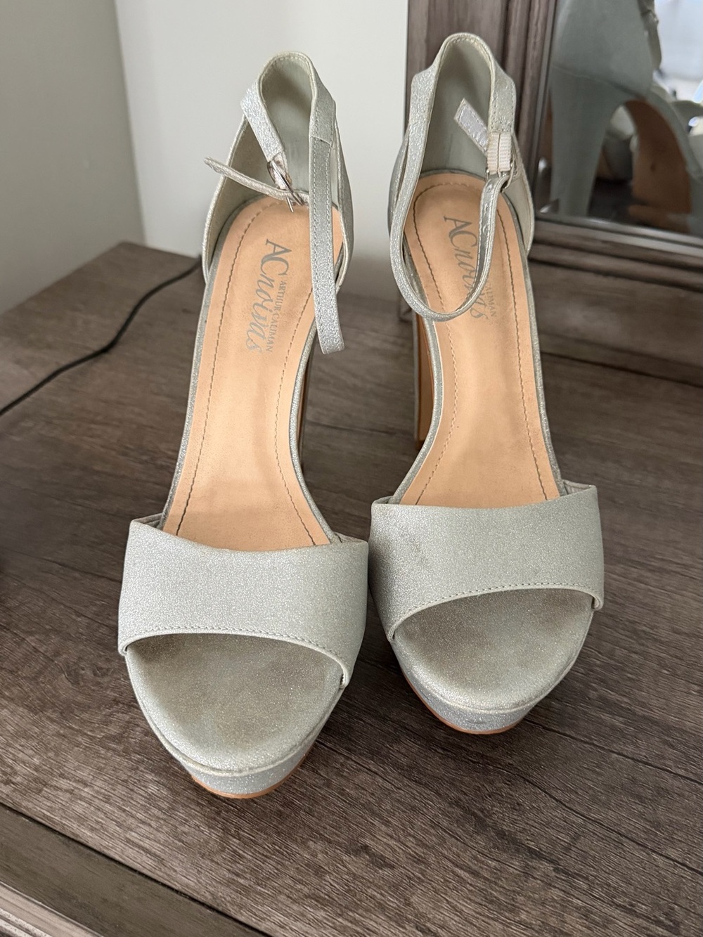 Silver Metallic Platform Ankle-Strap Sandals